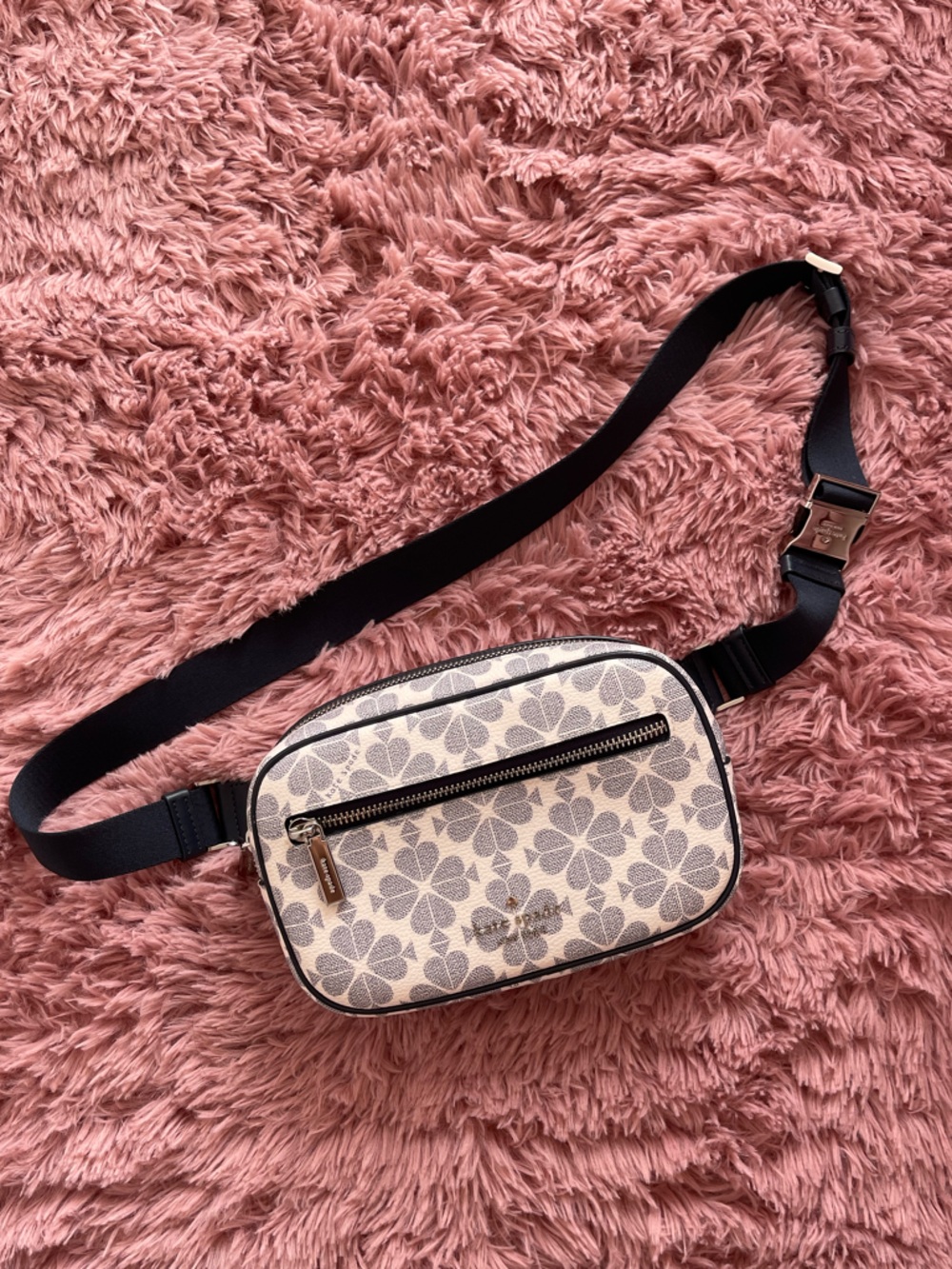 kate spade Cream Floral Print Crossbody Bag with Black Strap